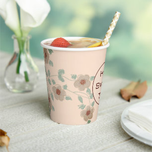 Gobelets En Papier Jolie Pêche Et Floral Vert Designer