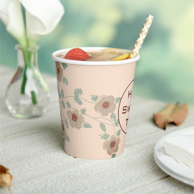Gobelets En Papier Jolie Pêche Et Floral Vert Designer (Insitu)