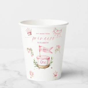 Gobelets En Papier Jolie petite princesse gâteau rose 1er anniversair