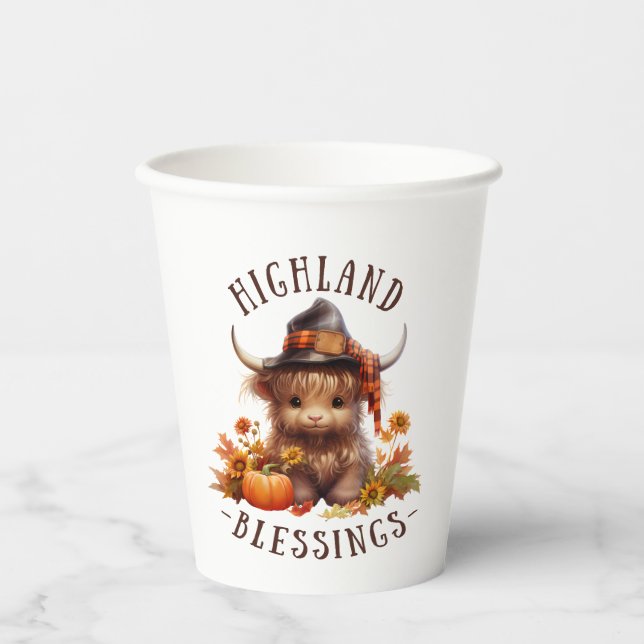 Gobelets En Papier Jolie vache Highland Thanksgiving Bénédictions (Recto)