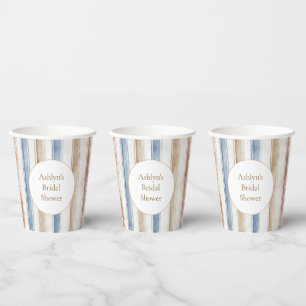 Gobelets En Papier Jolies Rayures Bleues Crème Beige Mariage