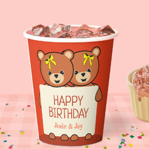 Gobelets En Papier Jolis jumeaux ours en peluche ou frères et sœurs f