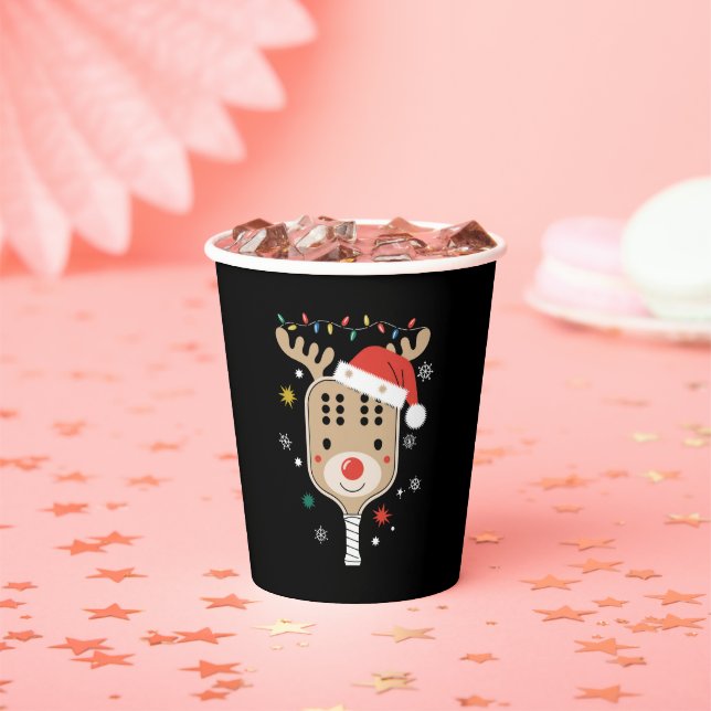 Gobelets En Papier Joueur de Pickleball Noël Reindees Noël (Insitu)