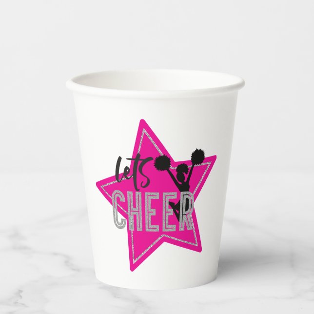 Gobelets En Papier Jour d'anniversaire de la Cheerleader rose argent  (Recto)