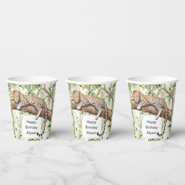 Gobelets En Papier Jour d'anniversaire de la jungle verte sauvage (Multi)