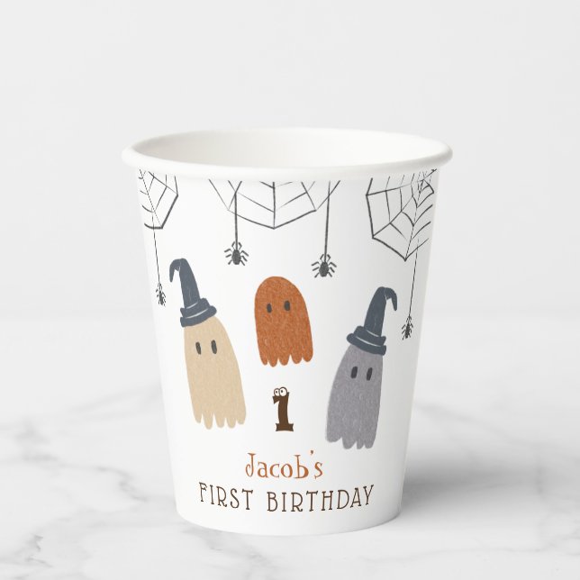 Gobelets En Papier Jour d'anniversaire des mignons Fantômes Éffrayant (Recto)