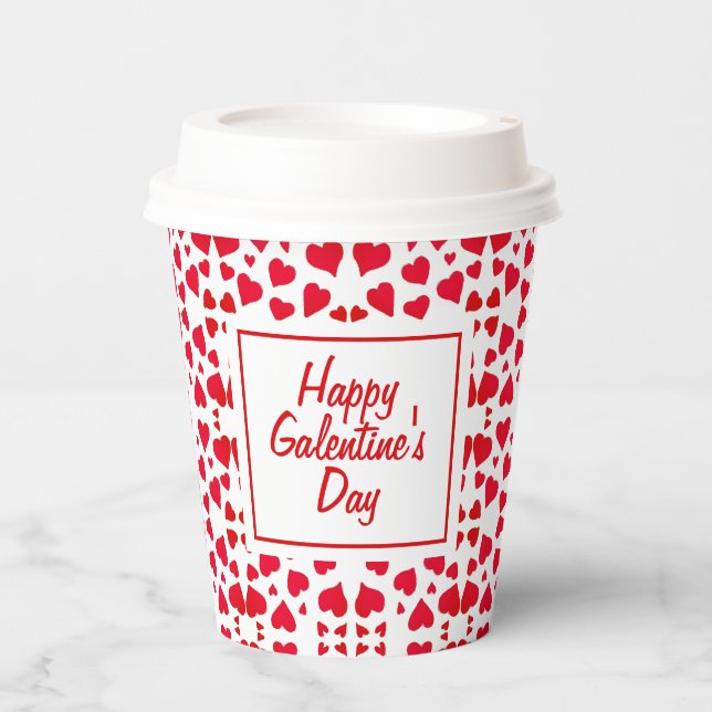 Gobelets En Papier Jour des Galentines Script Coeurs rouges Motif Par (Recto)