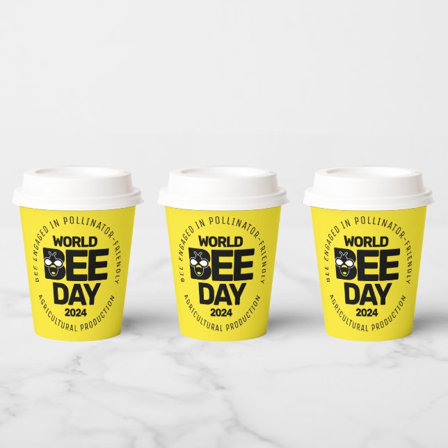 Gobelets En Papier Jour mondial de l'abeille Pollinateur noir jaune (Multi)