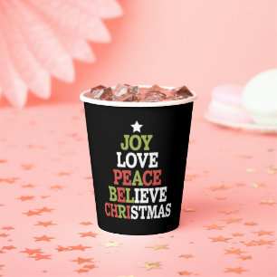 Gobelets En Papier Joy Love Peace Believe Christmas Tree Family