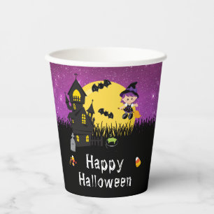 Gobelets En Papier Joyeuse sorcière de fête d'Halloween violet