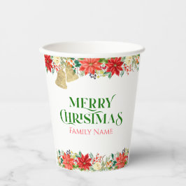 Gobelets En Papier Joyeuse typographie de Noël & poinsettia