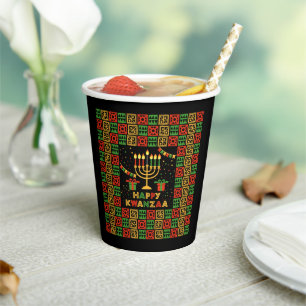 Gobelets En Papier Joyeuses bougies Kwanzaa Rouge Noir Jaune Jaune