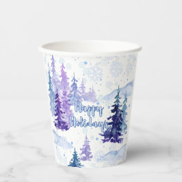 Gobelets En Papier Joyeuses vacances Purple hiver Snowy Trees