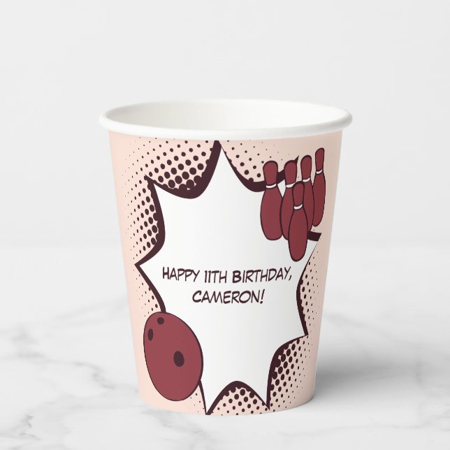 Gobelets En Papier Joyeux 11e anniversaire Bowling Party (Verso)