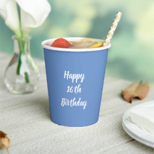 Gobelets En Papier Joyeux 16e anniversaire Cornflower Blue Custom 202