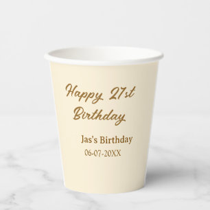 Gobelets En Papier Joyeux 21e anniversaire brun pastel jaune nom date