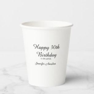 Gobelets En Papier Joyeux 30e anniversaire ajouter nom date élégant s