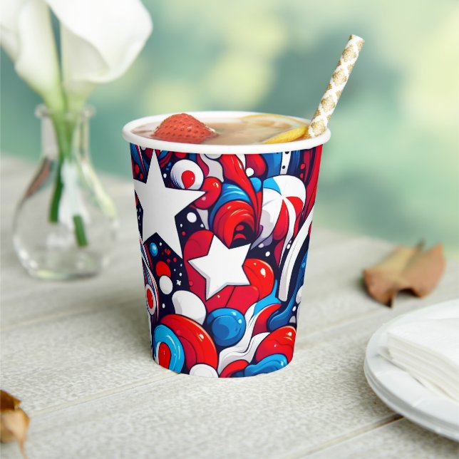 Gobelets En Papier Joyeux 4 juillet | Étoiles et rayures Abstraites (Insitu)