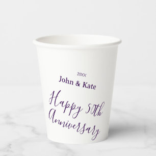 Gobelets En Papier Joyeux 50e anniversaire nom violet année simple