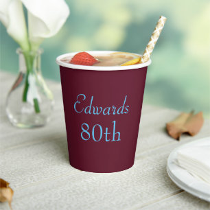 Gobelets En Papier Joyeux 80e anniversaire Maroon et bleu