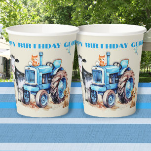 Gobelets En Papier Joyeux Anniversaire Animaux Mignons Tracteur Fête