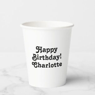 Gobelets En Papier Joyeux anniversaire blanc noir nom personnalisé t