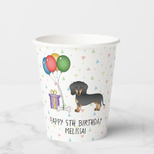 Gobelets En Papier Joyeux Anniversaire Dachshund à Poil Court Noir et