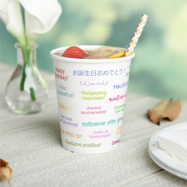 Gobelets En Papier Joyeux anniversaire dans de nombreuses langues Ann (Insitu)