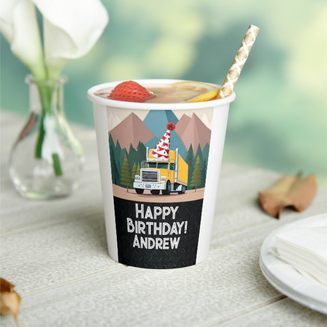Gobelets En Papier Joyeux anniversaire de camion dix-huit roues (Insitu)