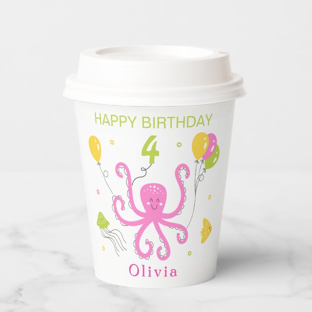 Gobelets En Papier Joyeux anniversaire de poulpe (Recto)