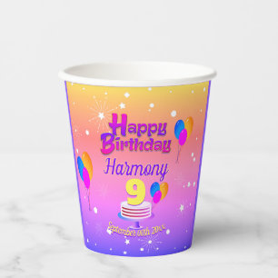 Gobelets En Papier Joyeux Anniversaire en ROSE et OR