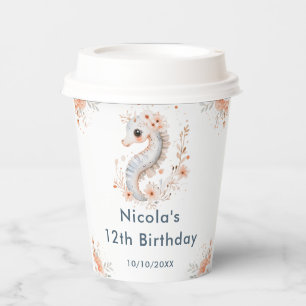 Gobelets En Papier Joyeux Anniversaire Hippocampe Floral Mignon