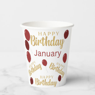 Gobelets En Papier Joyeux anniversaire Janvier anniversaires Coupe pa