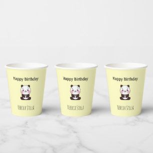 Gobelets En Papier Joyeux anniversaire ours panda mignon jaune