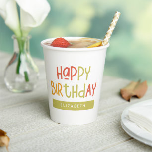 Gobelets En Papier Joyeux Anniversaire Preppy Jouer Amusant Simple Sa