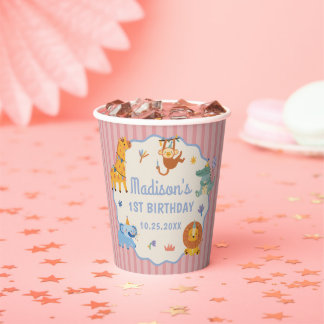 Gobelets En Papier Joyeux Anniversaire Sauvageon Animaux de Safari Mi