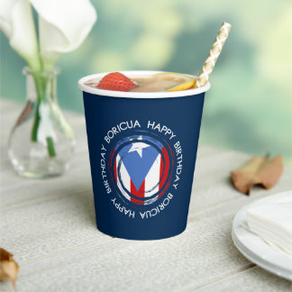 Gobelets En Papier Joyeux Anniversaire Thème Boricua, Porto Rico