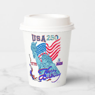 Gobelets En Papier Joyeux Anniversaire USA 250ème Flambeau Une Flamme