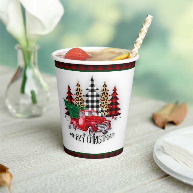 Gobelets En Papier Joyeux camion de Noël et arbres (Insitu)
