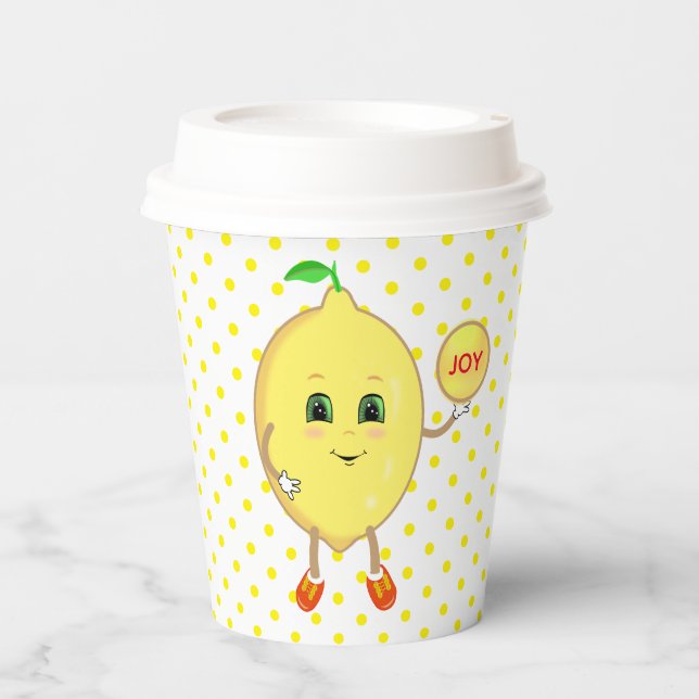 Gobelets En Papier Joyeux citron et Pois jaunes (Recto)