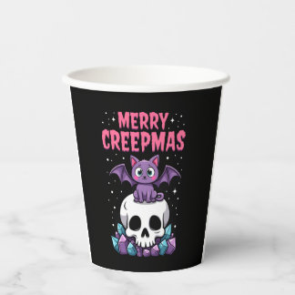 Gobelets En Papier Joyeux Creepmas Chat Pastel Goth Noël Crâne T-S