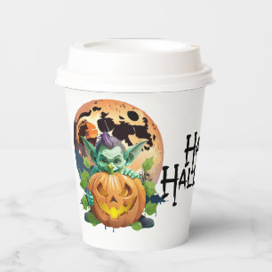 Gobelets En Papier Joyeux Gobelin d'Halloween se Cachant Derrière une