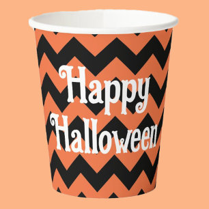 Gobelets En Papier Joyeux Halloween fête pour enfants orange et noir