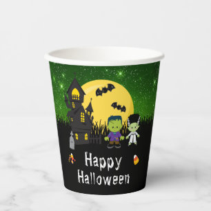 Gobelets En Papier Joyeux Halloween Monstres Green
