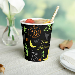 Gobelets En Papier Joyeux Halloween Motif Noir