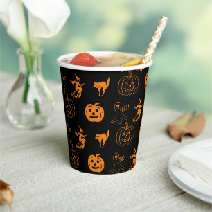 Gobelets En Papier Joyeux Halloween noir orange motif éffrayant