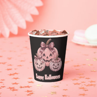 Gobelets En Papier Joyeux Halloween Pinkoween Trio de citrouilles vin