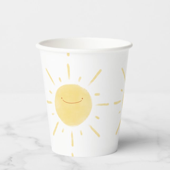Gobelets En Papier Joyeux Jaune Sun Parti neutre de genre (Recto)
