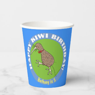 Gobelets En Papier Joyeux kiwi caricature oiseau avec cravate arc