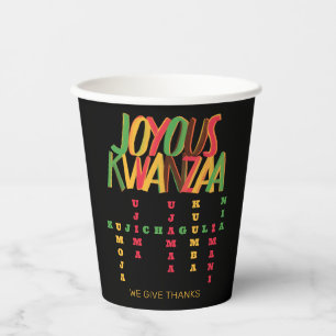 Gobelets En Papier Joyeux KWANZAA Principes mot-clé